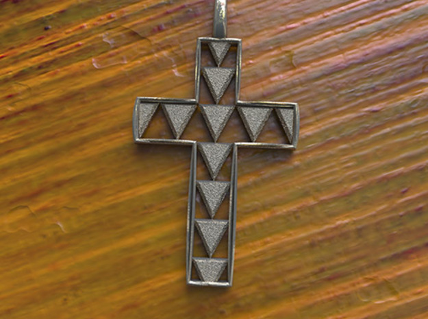 Hawaiian Shark Tooth Cross in Polished Bronzed Silver Steel