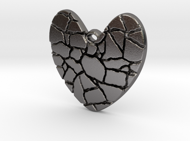 Broken heart pendant in Polished Nickel Steel