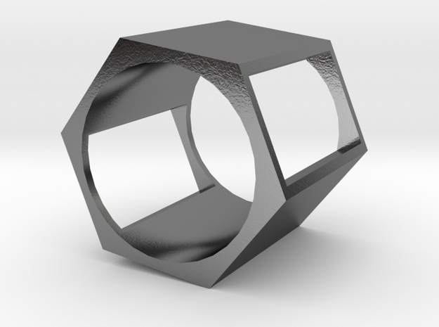 Hex Square Chop Ring in Polished Silver