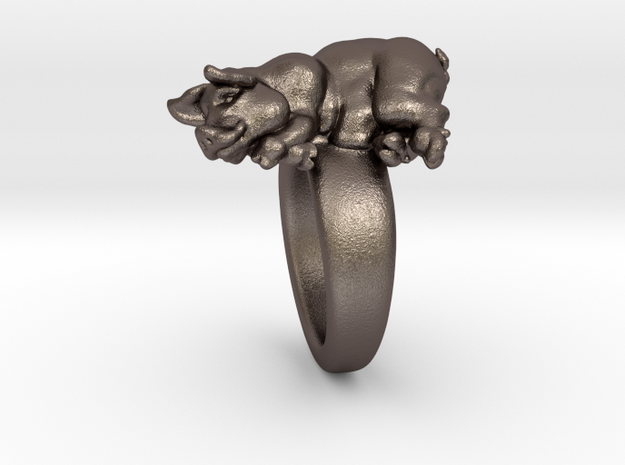 Pig Ring (size 10) in Polished Bronzed Silver Steel