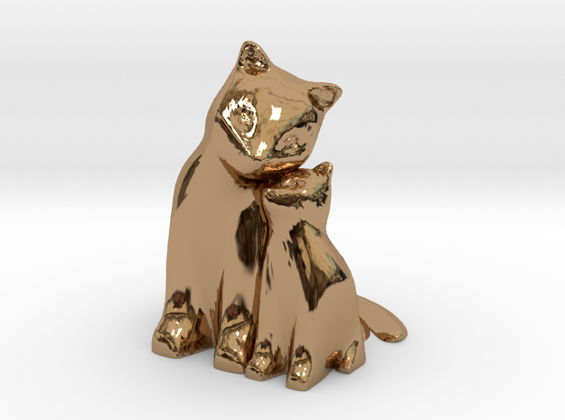 Cuddling Kittens in Polished Brass
