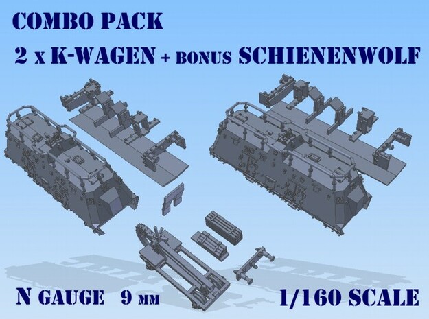 1-160 2x K-Wagen BP-42 + SchienenWolf in Tan Fine Detail Plastic