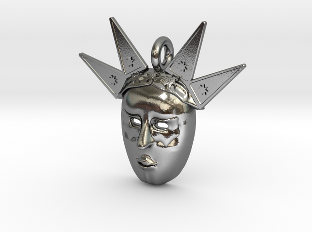 venetian carnival mask pendant in Polished Silver