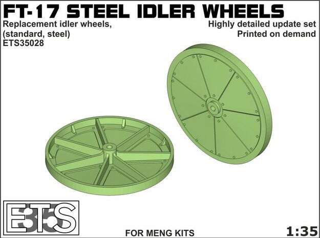 ETS35028 - FT17 - Steel Idler Wheels  [1:35] in Smooth Fine Detail Plastic