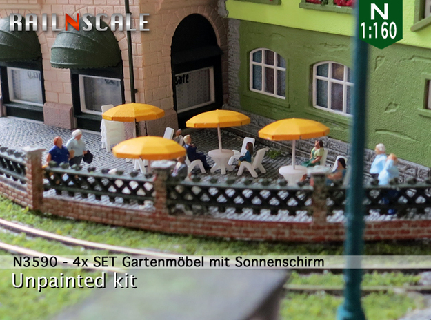 4x SET Gartenmöbel mit Sonnenschirm (N 1:160)