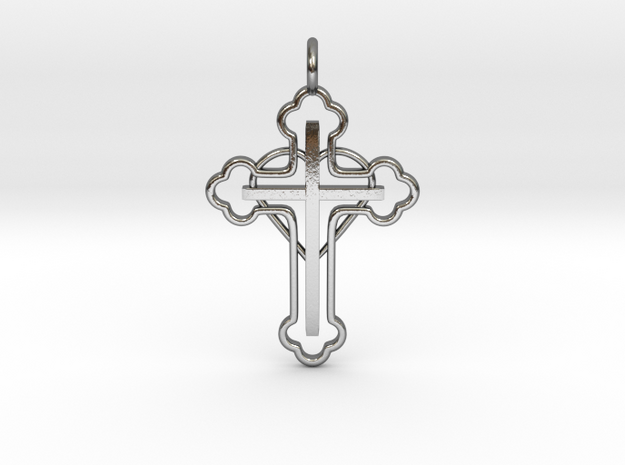 The Hearted Cross in Polished Silver