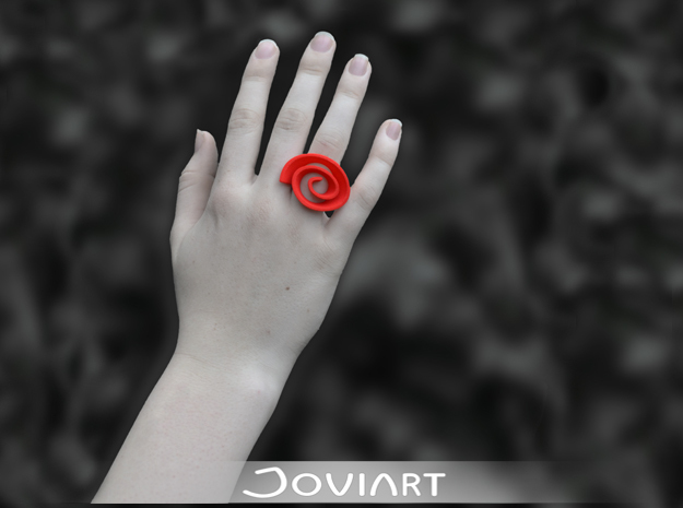 Curly Rose Ring 16mm in Red Processed Versatile Plastic