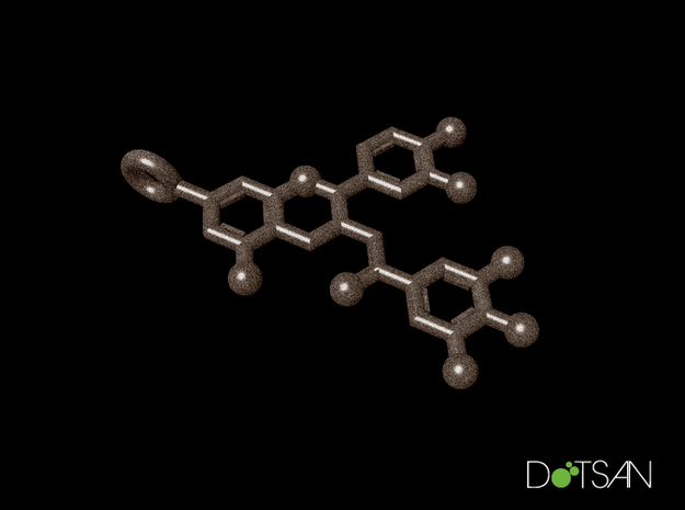 Tea Molecule 3D Printed Key Chain in Polished Bronzed Silver Steel