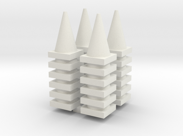 Road Cone Stack (4Pack) 1-87 HO Scale in White Natural Versatile Plastic