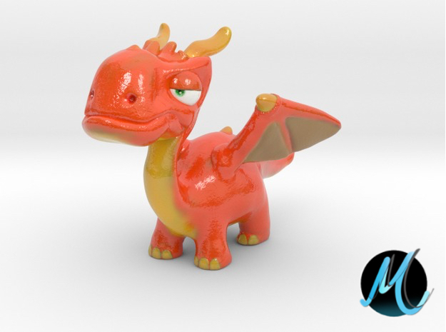 Dragon Sculpture - Fire Drake in Glossy Full Color Sandstone