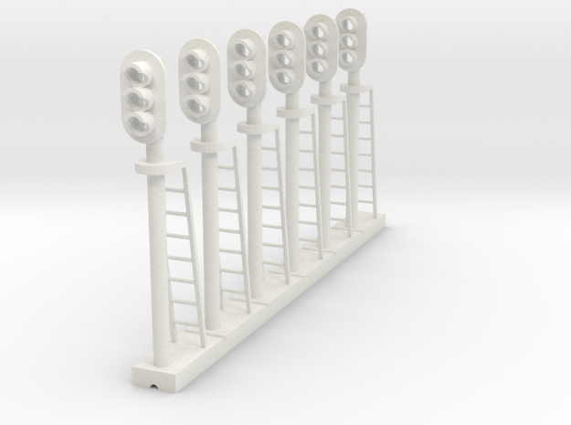 Block Signal 3 Light (Qty 6) - HO 87:1 Scale in White Natural Versatile Plastic
