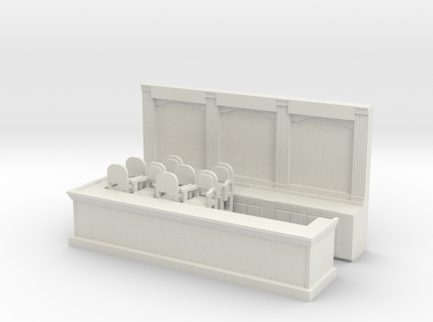 Bar & 8 Stools - 'O' 48:1 Scale in White Natural Versatile Plastic