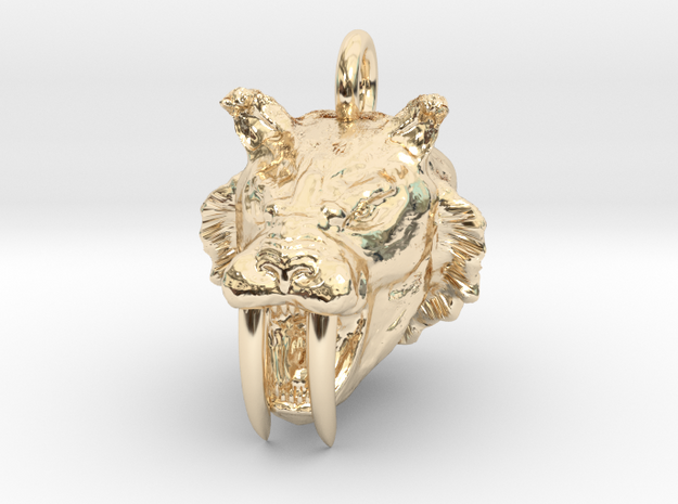 Saber toothed cat pendant in 14K Yellow Gold