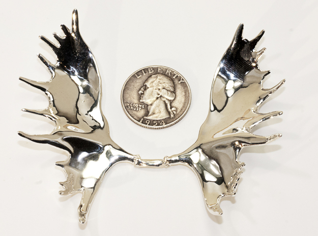 Moose Antler Pendant  in Natural Silver