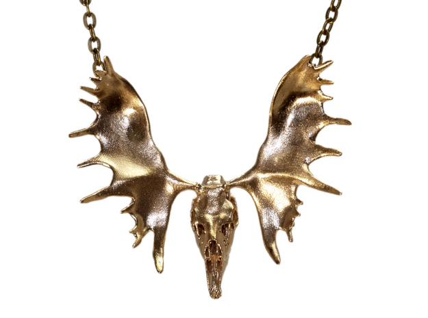 Moose Skull Pendant in Natural Brass