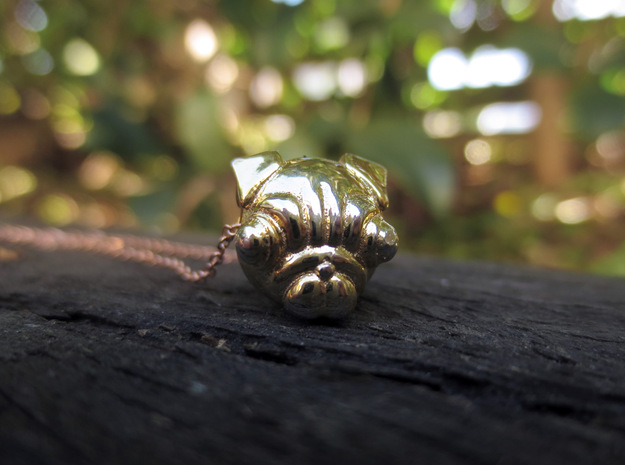  Reversible pug head pendant in 18k Gold Plated Brass