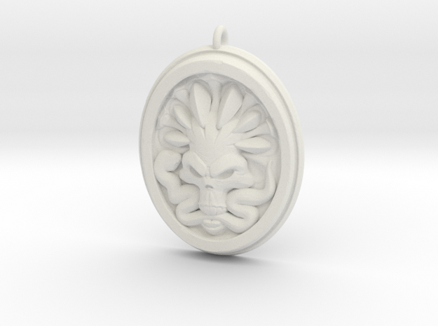 Skull and Snake Pendant 01 - 40mm in White Natural Versatile Plastic