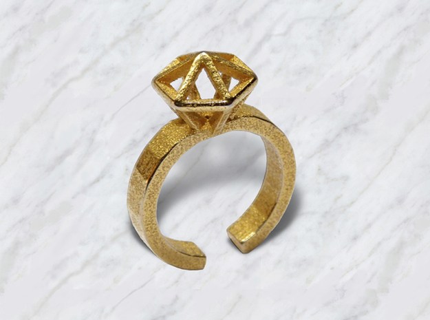 Gold Stereodiamond Ring in Polished Gold Steel: Large
