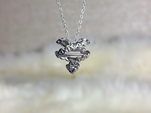 DNA Heart Pendant in Polished Silver