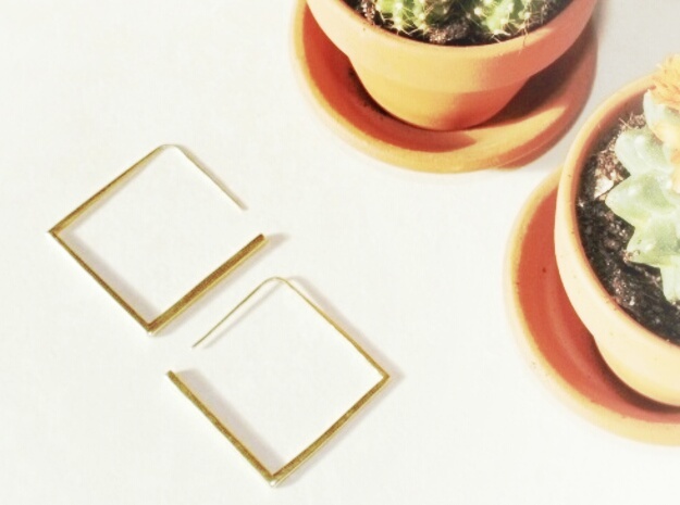 Square Earring in Polished Brass