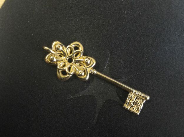 Vault Key Necklace Pendant in Polished Brass