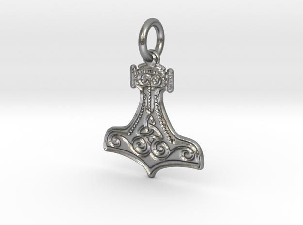 Thor's Hammer Pendant (precious and semi-precious  in Natural Silver
