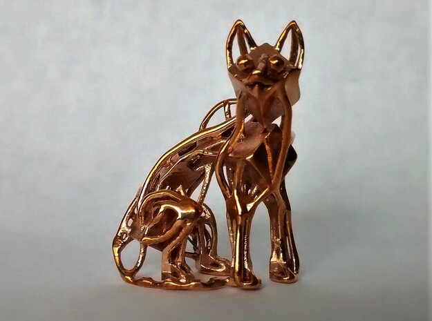 GeoCat Cat Pendant Charm in Polished Bronze