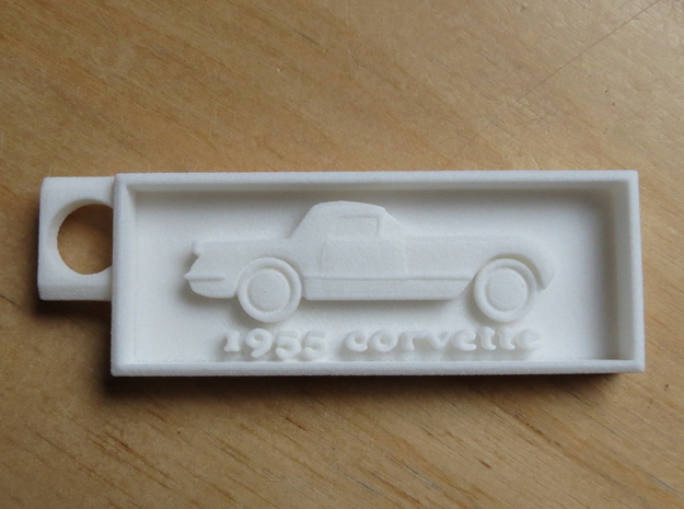 1955 Corvette Key Chain in White Natural Versatile Plastic
