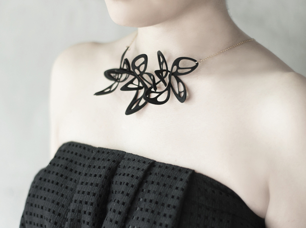 Dancing Butterfly Necklace  in Black Natural Versatile Plastic