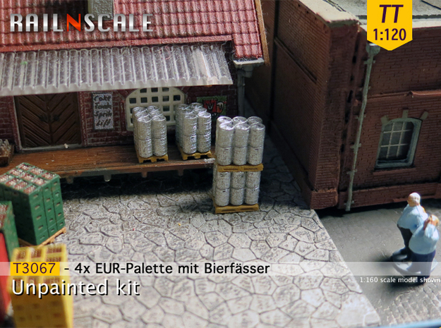 4x EUR-Palette mit Bierfässer (TT 1:120) in Tan Fine Detail Plastic