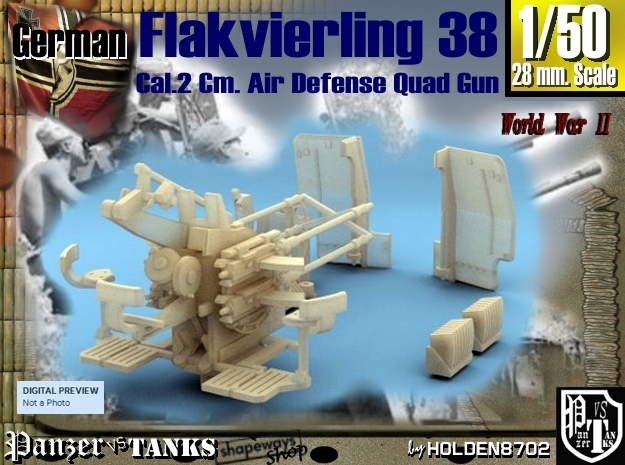 1-50 Flakvierling 38 For A-Wagen in Tan Fine Detail Plastic