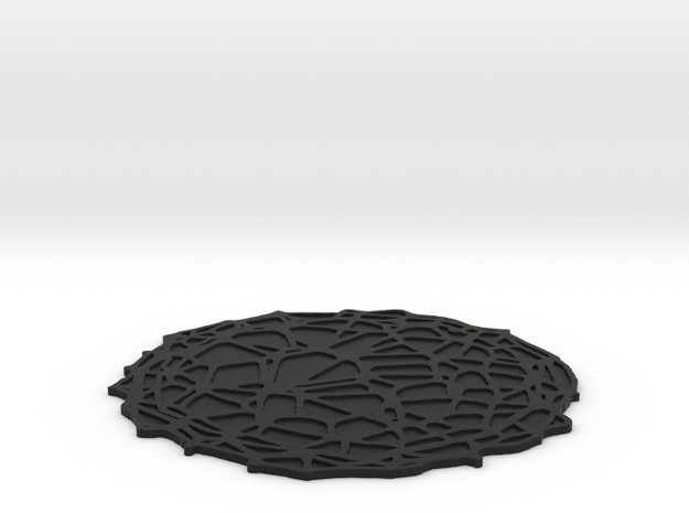 Drink coaster with floor - Voronoi #4 (8 cm) in Black Natural Versatile Plastic