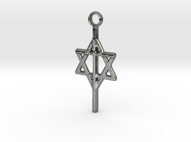 1" Cross with Star of David - Messianic Jewish in Fine Detail Polished Silver