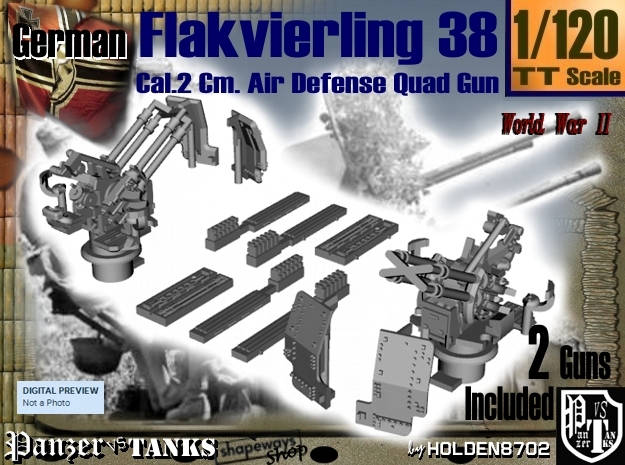 1-120 Flakvierling 38 Set1 in Tan Fine Detail Plastic