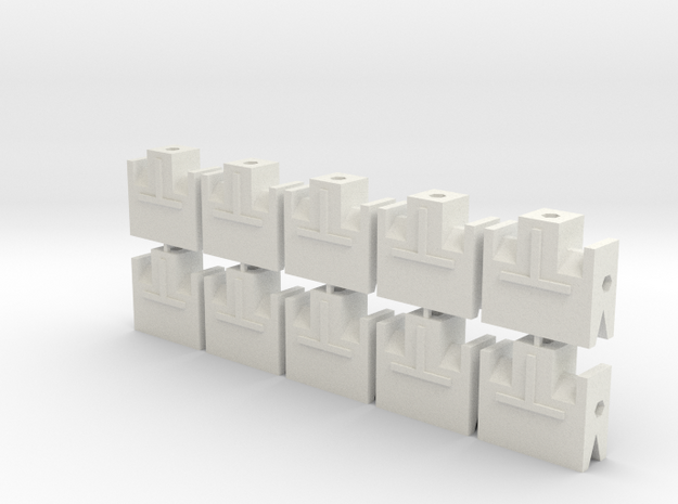 MGD-05 (10x): A Set with 10 T-End parts in White Natural Versatile Plastic