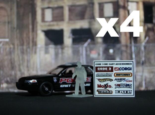 Police Walking x4 HiRez (Winter in Gotham), 1/64 in Tan Fine Detail Plastic
