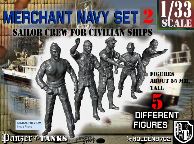 1-33 Merchant Navy Crew Set 2 in Tan Fine Detail Plastic