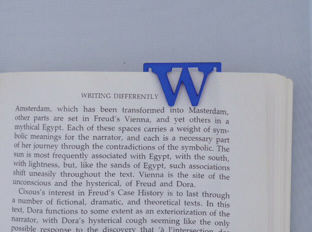 Bookmark Monogram. Initial / Letter W  in Blue Processed Versatile Plastic