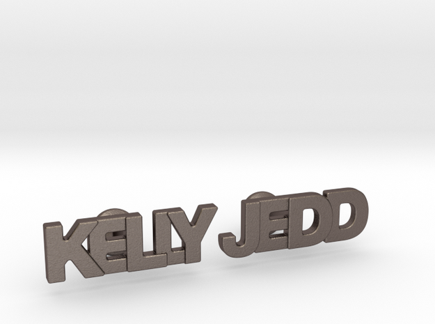 Custom Name Cufflinks - "Kelly & Jedd" in Polished Bronzed Silver Steel