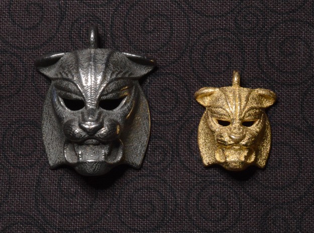 Tiger kabuki-style Pendant small in Polished Bronzed Silver Steel