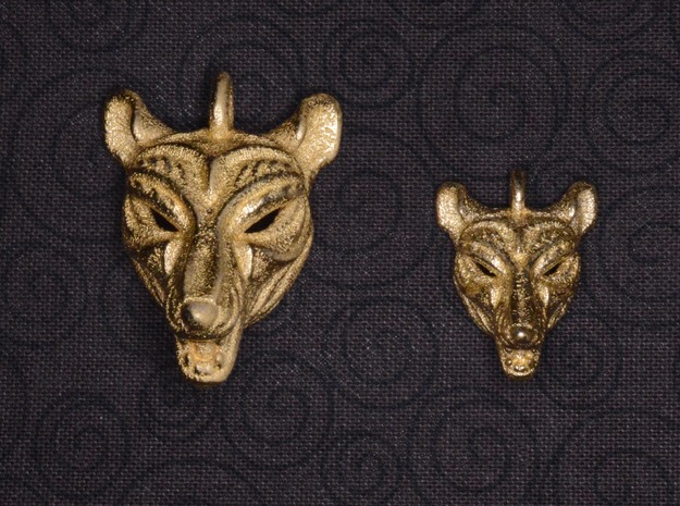 Thylacine (tasmanian tiger) Small Pendant in Polished Bronzed Silver Steel