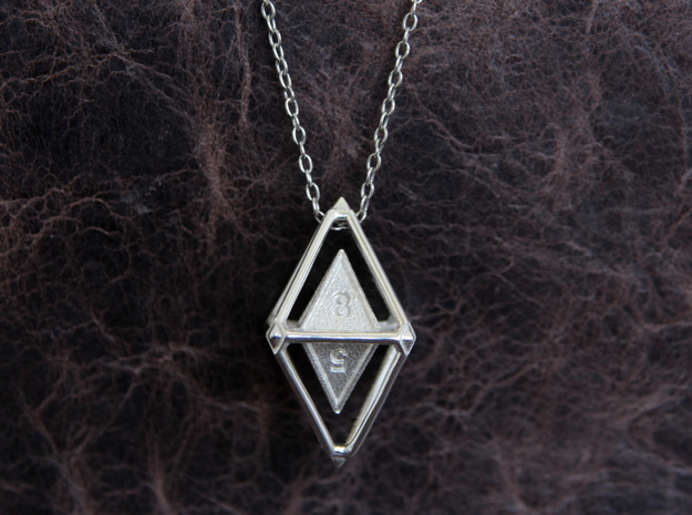 d8 Dice Pendant in Polished Silver