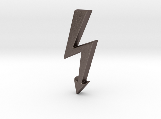 Electrical Hazard Lightning Bolt  in Polished Bronzed Silver Steel