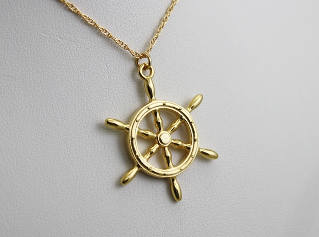 Nautical Steering Wheel Pendant in 18k Gold Plated Brass