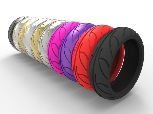 Street Bike Tread Ring Size 8 in Black Natural Versatile Plastic