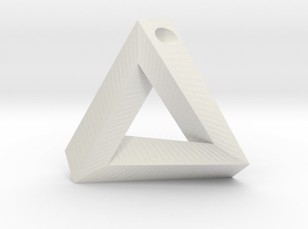 Penrose Triangle - Pendant (3.5cm | 3mm hole) in White Natural Versatile Plastic