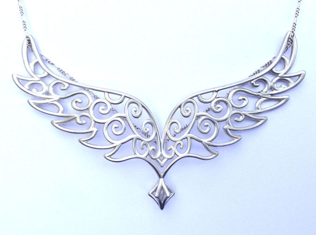Angel Wings Pendant - precious metals in Natural Silver