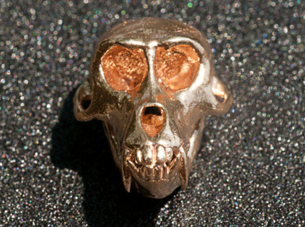 Macaque Rhesus Monkey Skull Pendant  in Natural Brass