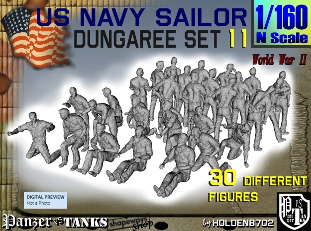 1-160 US Navy Dungaree Set 11 in Clear Ultra Fine Detail Plastic