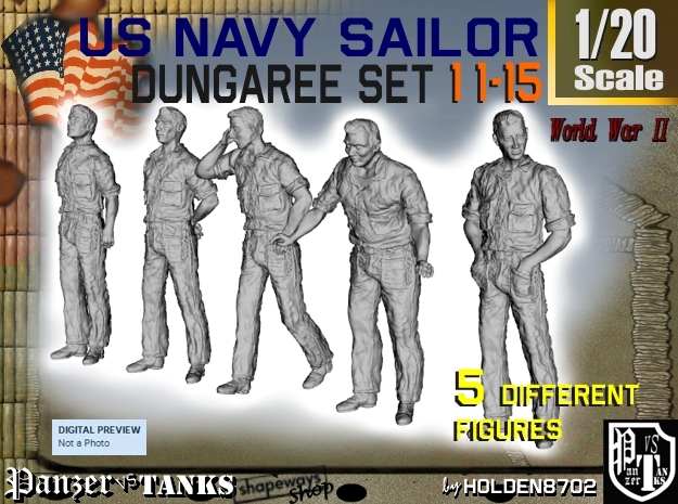 1-20 US Navy Dungaree Set 11-15 in White Natural Versatile Plastic